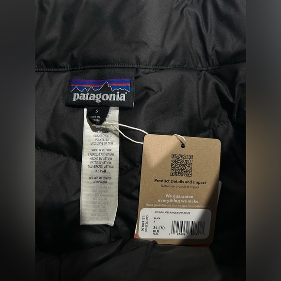Patagonia Men's Small Insulated Powder Town Snow Ski Snowboard Pants Black NWT - Picture 7 of 8